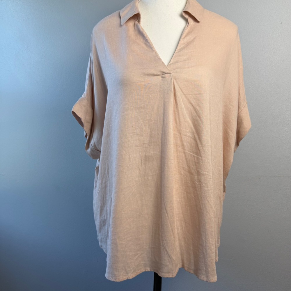 Cato Medium Peach Linen Blend Button Back Tunic Top NWT Beachy Summer